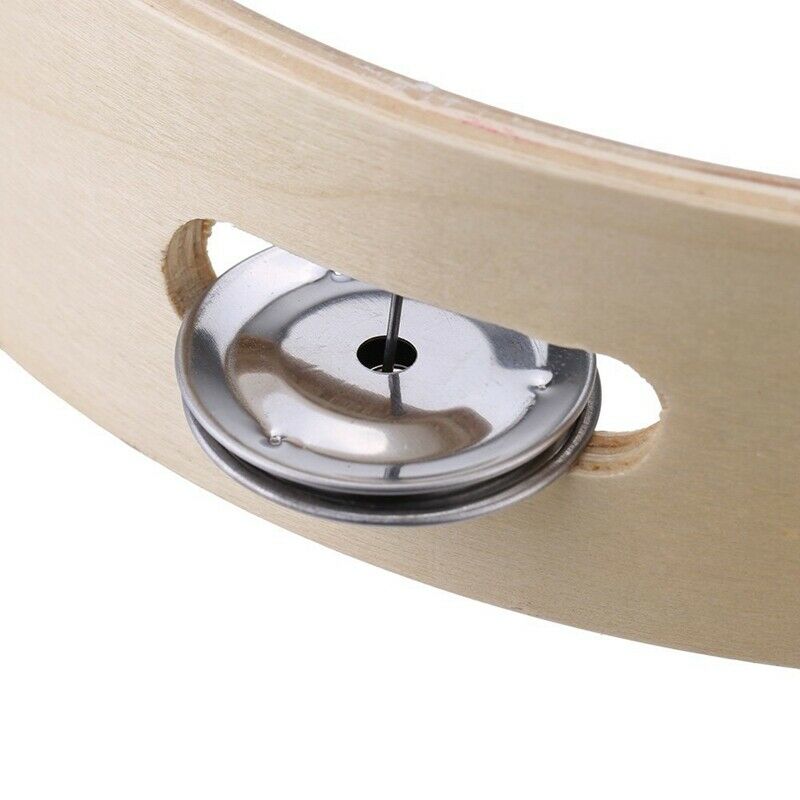 Kids 8" Hand Held Wood Headless Tambourine Bell with Metal Single Row Jingl