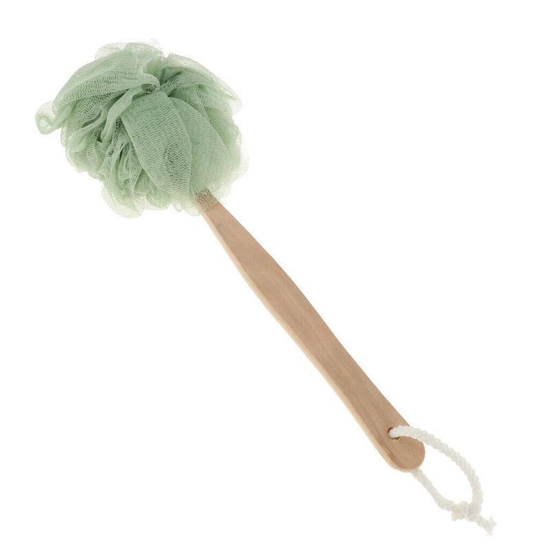 Long Handle Bath Shower Body Brush Scrub Scrunchie Back Scrubber Green