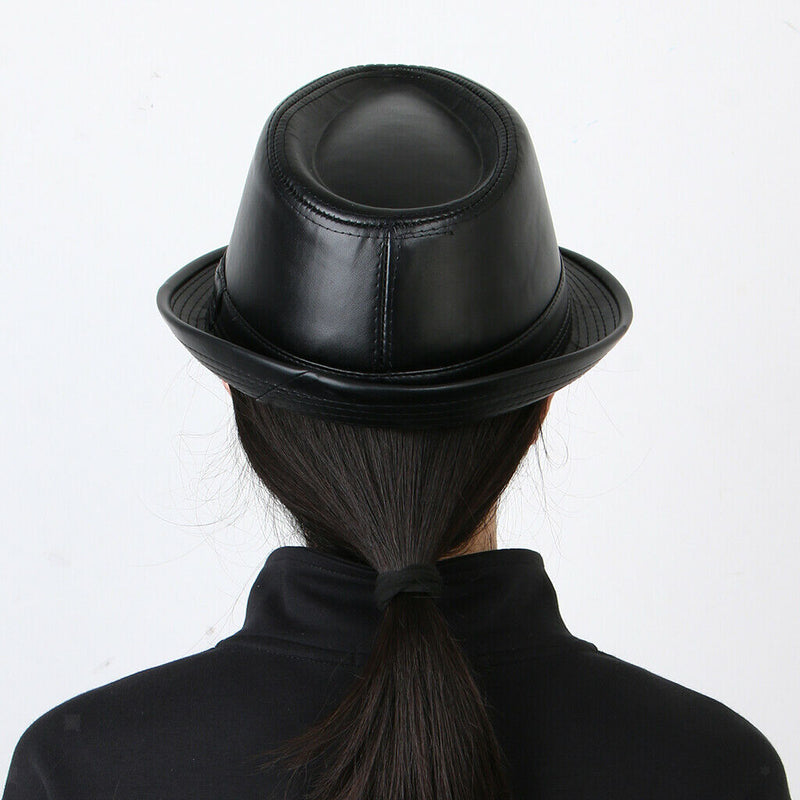 Retro Faux Leather Mens Fedora Trilby Hat Gentleman Winter Church Panama Cap