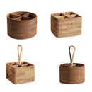 Hand-Woven Wicker Straw Storage Basket Portable Four Compartment Classifica