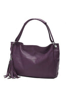 Women Handbag PU Leather Zipper Closure Tassel Crossbody Shoulder Bag Purpl