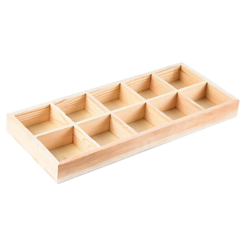 Wooden Succulents Flowerpot 10 Girds Unpainted Box Home Office Decoration