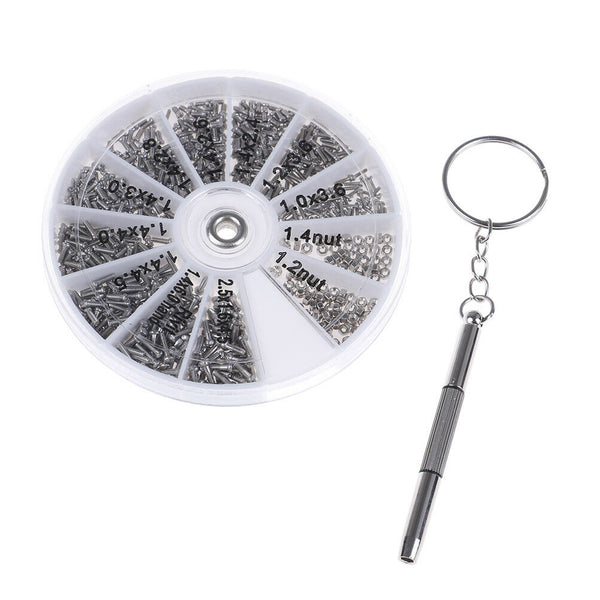 1000X Tiny Screws Nut + Screwdriver Watch Eyeglass Glasses Repair Tool Set Ki FT