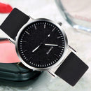 Women Casual Quartz Watches Minimal Leather Round Dial Wristwatch (Black) A