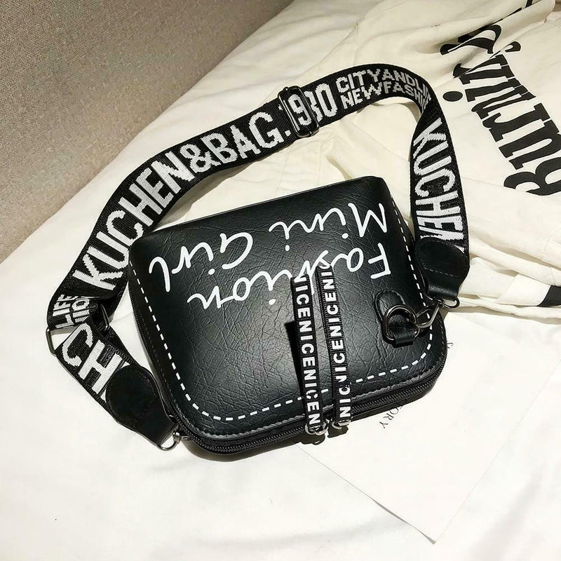 Fashion Women Wide Shoulder Strap Bag Leather Messenger Bag Purse (Black)