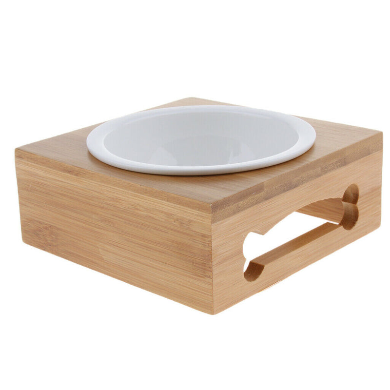 Pet Cat Raised Feeder Solid Bamboo Stand Perfect for Cats and Small Dogs