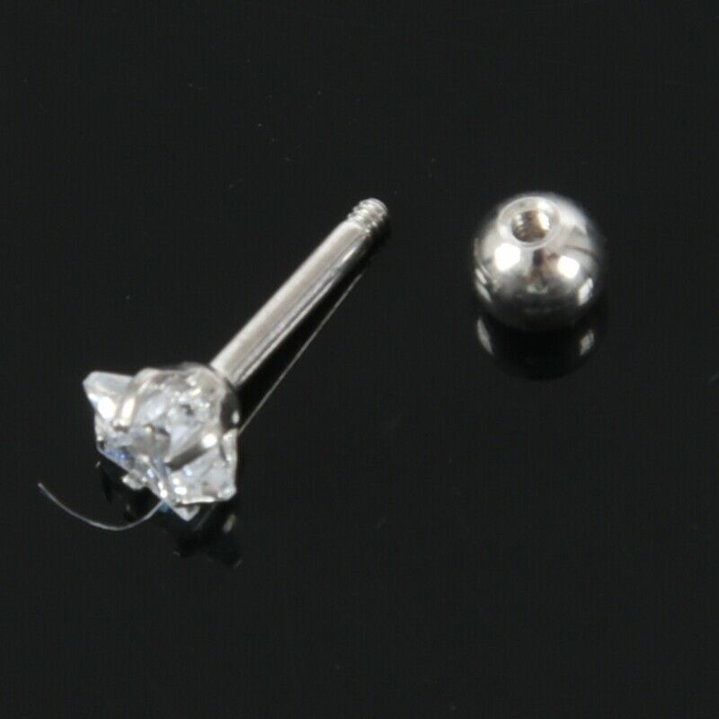 1 Set Of 3 Size 316L Surgical Steel Stars Clear Zirconic Cartilaginous Ear