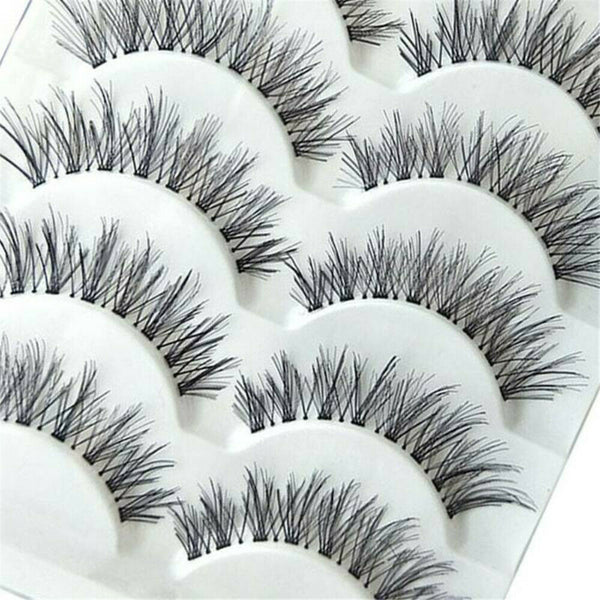 5Pair Thick Cross Natural Eye Lashes Extension Makeup False Eyelashes Clear Band