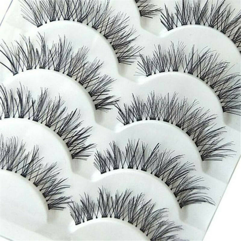 5Pair Thick Cross Natural Eye Lashes Extension Makeup False Eyelashes Clear Band