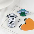 2Pcs Enamel Pin Set Punk Cute Brooches for Party Alien UFO Lapel Pin Badge Set