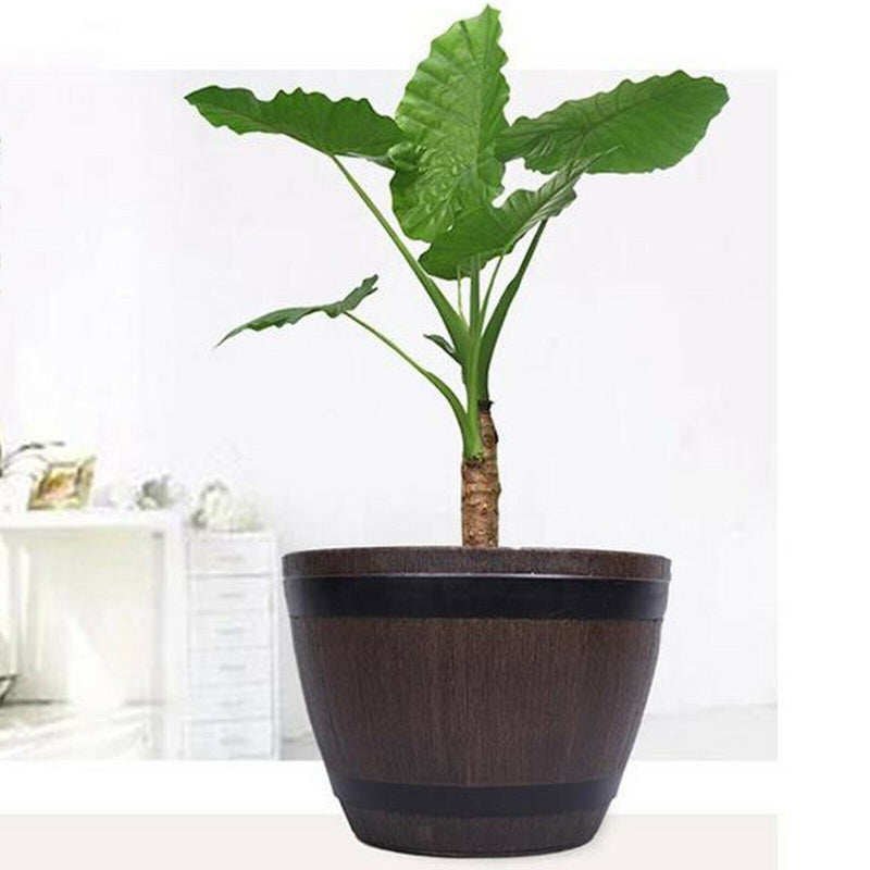 Retro Barrel Planter Indoor Outdoor Flower Pot Plant Pot for Home Office Cafe