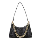 Casual Printed Women Handbag Totes PU Chain Underarm Shoulder Bags (Black) A