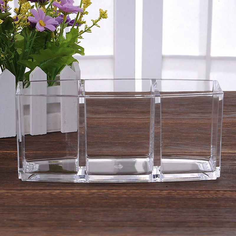 1pc 3 Lattices Acrylic Clear Cosmetic Organizer Makeup Brushes Pen Storage Box