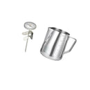 Stainless Coffee Frothing Milk Latte Jug with Scale + Frothing Thermometer