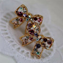 Charming Girl Colorful Crystal Rhinestone Golden Bowknot Charm Stud New EarringZ