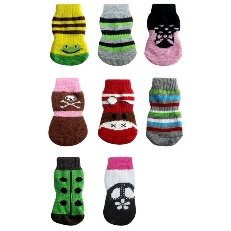 8 Pcs Anti-Slip Pet Dog Cat Socks for Indoor Wear, Warm Knitted Pet Dog Cat