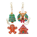4pcs DIY Full Drill Special Shaped Diamond Painting Xmas Tree Elk Key Ring Gifts