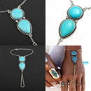 Lady Boho Retro Turquoise Finger Chain Ring Bracelets Hand Harness Jewelry WGQ