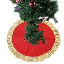 Red Christmas Tree Skirt Ruffle Edge Tree Apron Golden Cloth Ornament Decor A