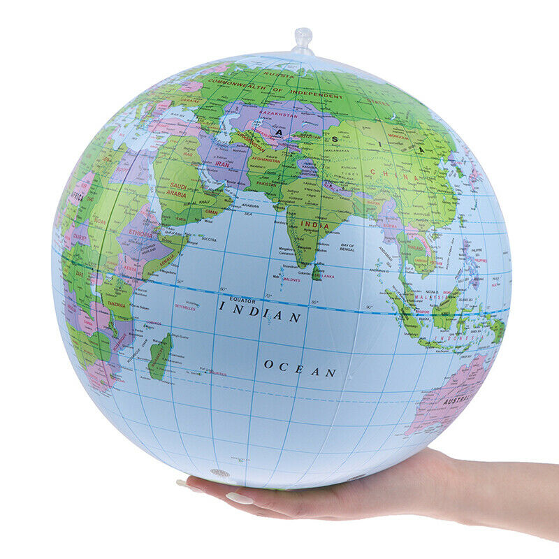 38cm Inflatable Globe World Earth Ocean Map Ball Geography Learning Beach B F Ew