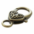 10Pcs Gift Lobster Clasps Heart Bronze Tone 26mmx14mm(1"x4/8")