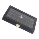 28 Grids Clear Jewelry Tray Showcase Display Storage Linen Case black