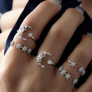 Women Crystal Joint Knuckle Nail Ring Alloy Shiny Star Moon Shape Set of 5 Pcs
