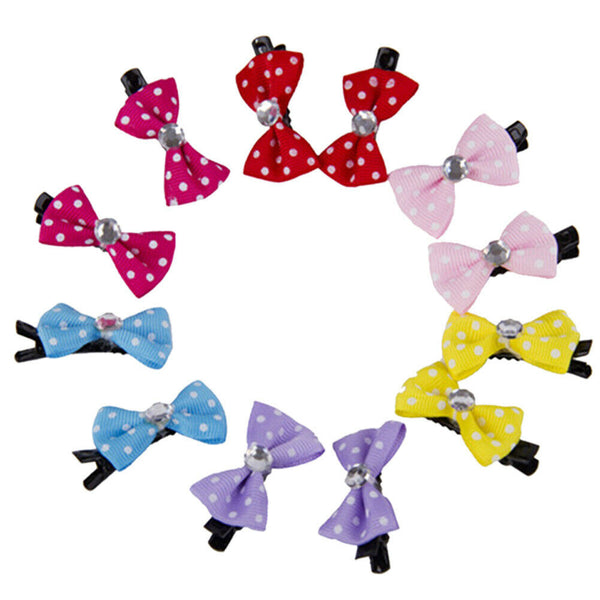 10pcs Pet Cat Dot Grooming Hairpin Mixed Ribbon Hair Bow Dog Rubber A#S