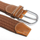 Unisex Men Women Stretch Braided Elastic Leather Buckle Belt Waistband brownY3B8