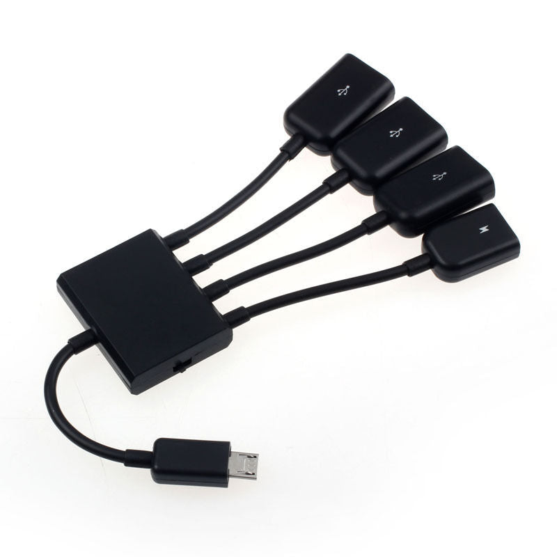 Black 4 Port Micro USB Power Charging OTG HUB Cable For Smartphone Table Tide