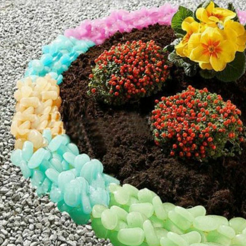 100Pcs Glow in the Dark Pebbles Artificial Stone Walkway Aquarium Fish Tank G7Z1