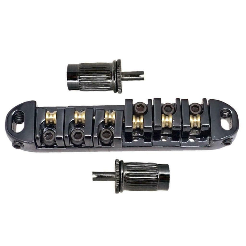 1 Set Roller Saddle Locking Bridge with Studs for Les Paul LP Guitar Black