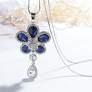 Elegant Blue Crystal Flower Water Drop Pendant Long Necklace Women Sweater
