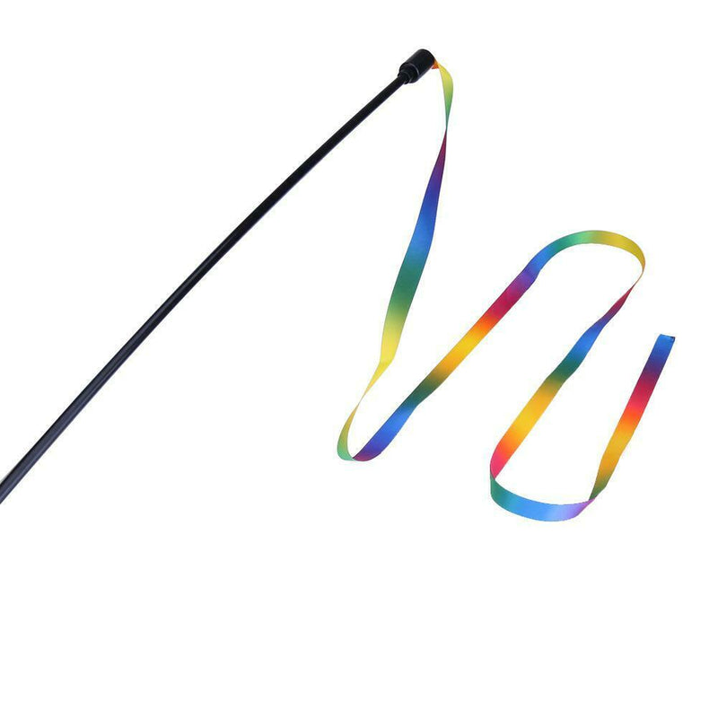 Rainbow Cloth Ribbon Tease Cats Rod Pets Kitten Interactive Scratching Toys 1pc