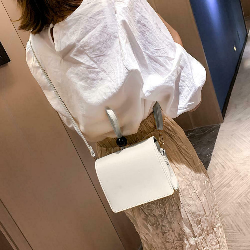 Fashion Women Shoulder Handbag PU Leather Solid Color Crossbody Bag (White)