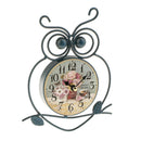 Non-Ticking Owl Wall Clock Decorative Tabletop for Home Office Study Blue