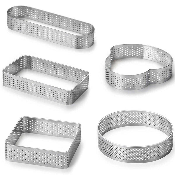 5 Pack Stainless Steel Tart Ring, Heat-Resistant Perforated Cake Mousse Rin S8E9