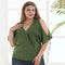Off Shoulder Short Sleeve T Shirts Women Chiffon Tops (Army Green)(5XL)