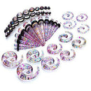 36 Pack Glitter Gauge Kit Spiral Tapers Tunnels and Plugs Ear Stretching Starter
