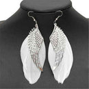 One Pair Women Angel Wing White Feather Dangle Earring Long Earrings Jewelry  JR
