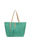 Green Big Handbag Shoulder Bag PU Leather Tote with Small Wallet Bag for Wo L3L2
