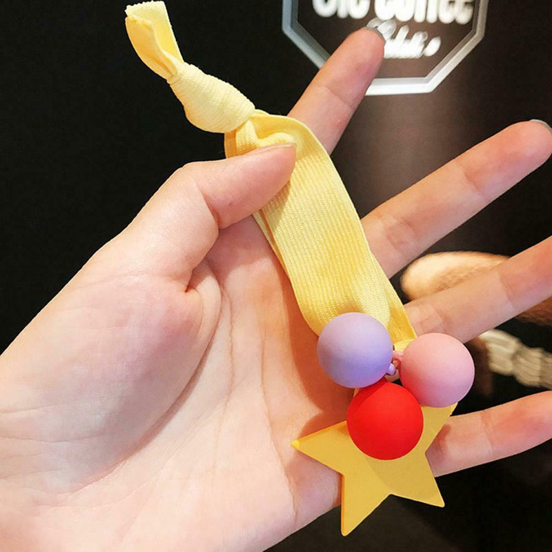 Star Pompom Hair Rope Women Ponytail Holder Elastic Rubber Bands (Yellow) A