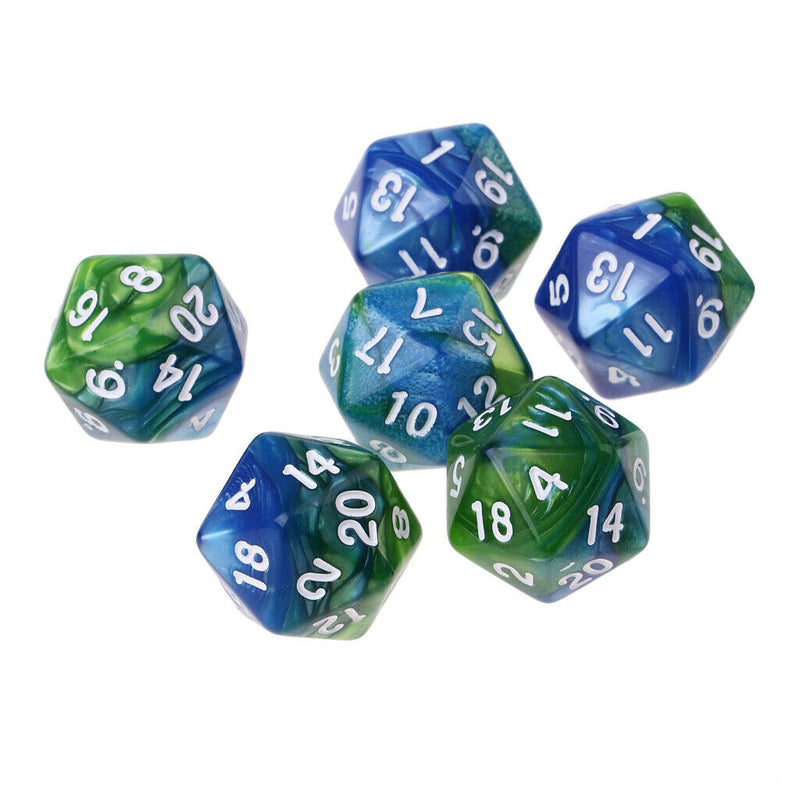 10pcs D20 Opaque Dice For RPG D&D - Blue Green W/