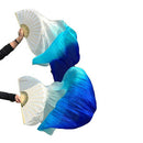 Silk Chinese Belly Dance Fan Veil Handmade in White and Blue