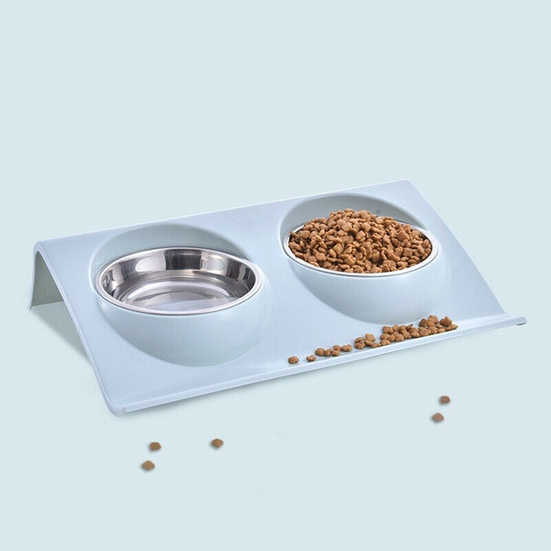 Stainless Steel Double Bowls Food Anti Ants Water Dog Bowl Cat Feeder Cat P R8Q7