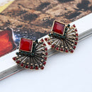 Handmade Crystal Beads Geometric Fan Shaped Dangle Earrings Bohemia Ethnic