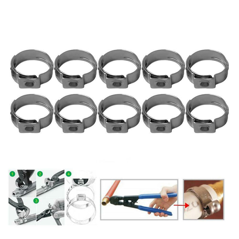 10pcs Single Ear Stainless Steel Hydraulic Hose Clamps O Clips (10.8-13.3mm