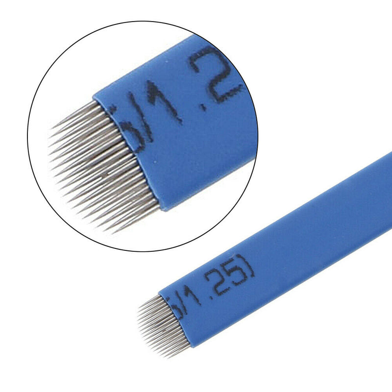 50Pcs Blue Manual Embroidered Eyebrow Tattoo Makeup U Shape Blade 18 Needles New