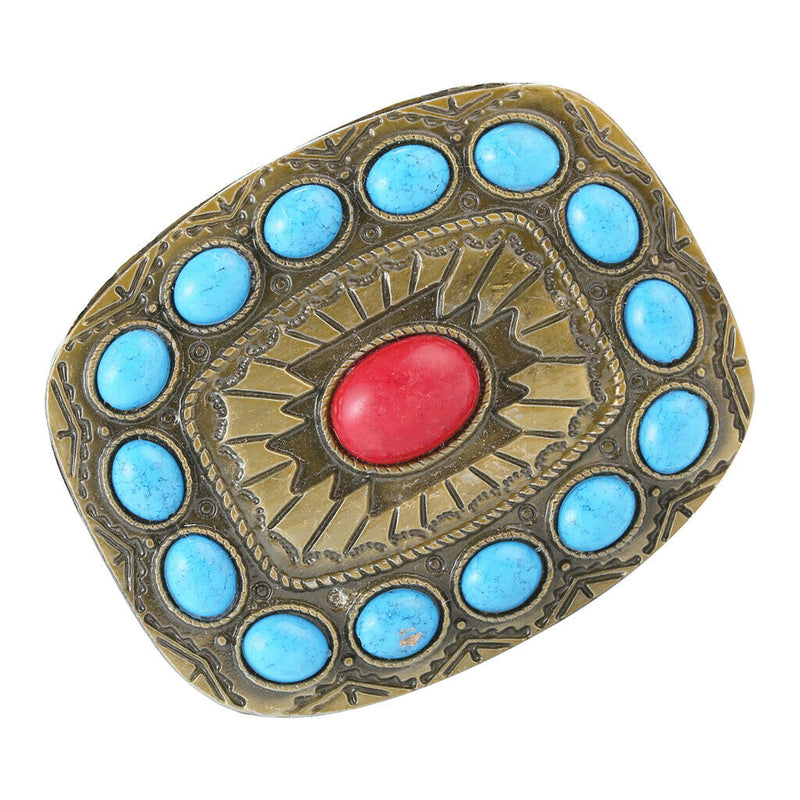 Men Women Turquoise Classic Boho Belt Buckle Western Cowboy Buckle Bronze