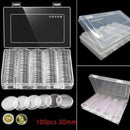 100Pcs 30mm Plastic Round Coin Cases Capsules Container Holder Storage Box Kit